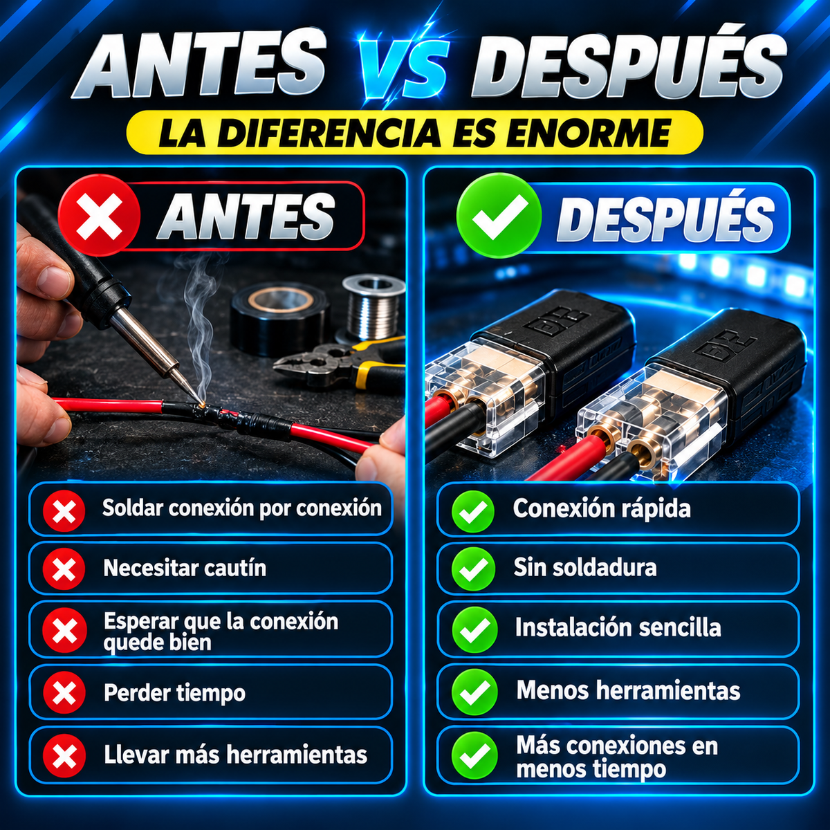 🔥 OFERTA 2X1 | PACK X50 CONECTORES LED D2 DE CONEXIÓN RÁPIDA Y SEGURA