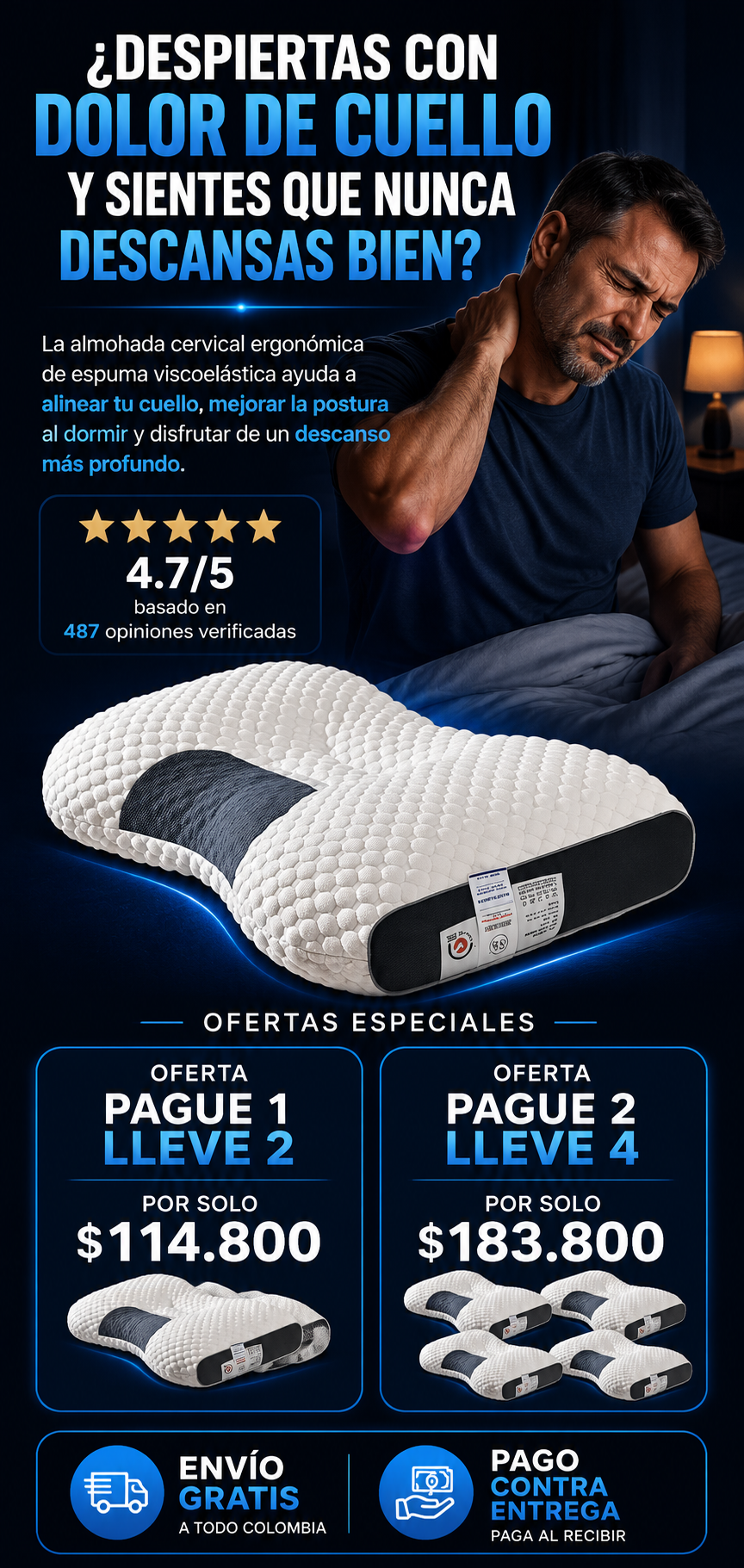 PROMO 2X1 Almohada Cervical Ergonómica 3D Premium