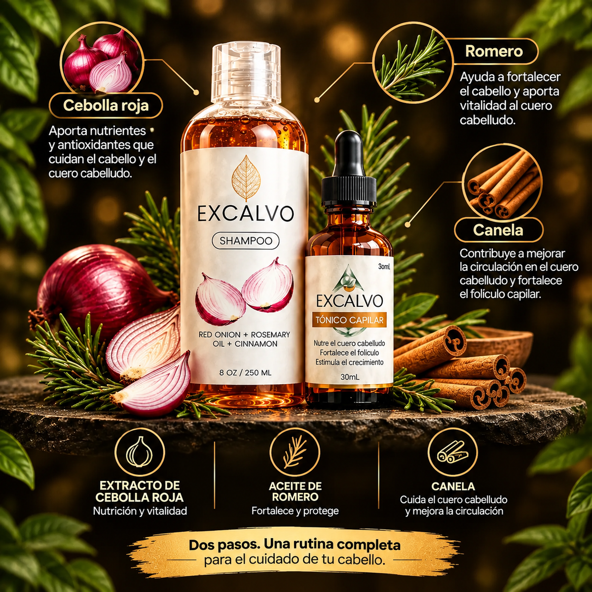 Pack EXCALVO — Shampoo + Tónico Capilar de REGALO🎁