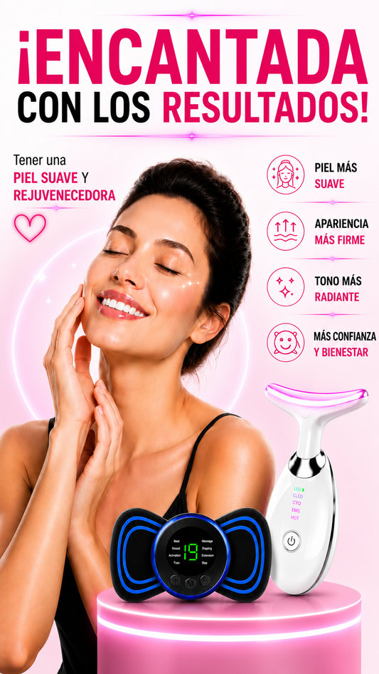 KIT 2 EN 1 MASAJEADOR FACIAL LUZ LED + PARCHE ELECTROESTIMULACIÓN MUSCULAR