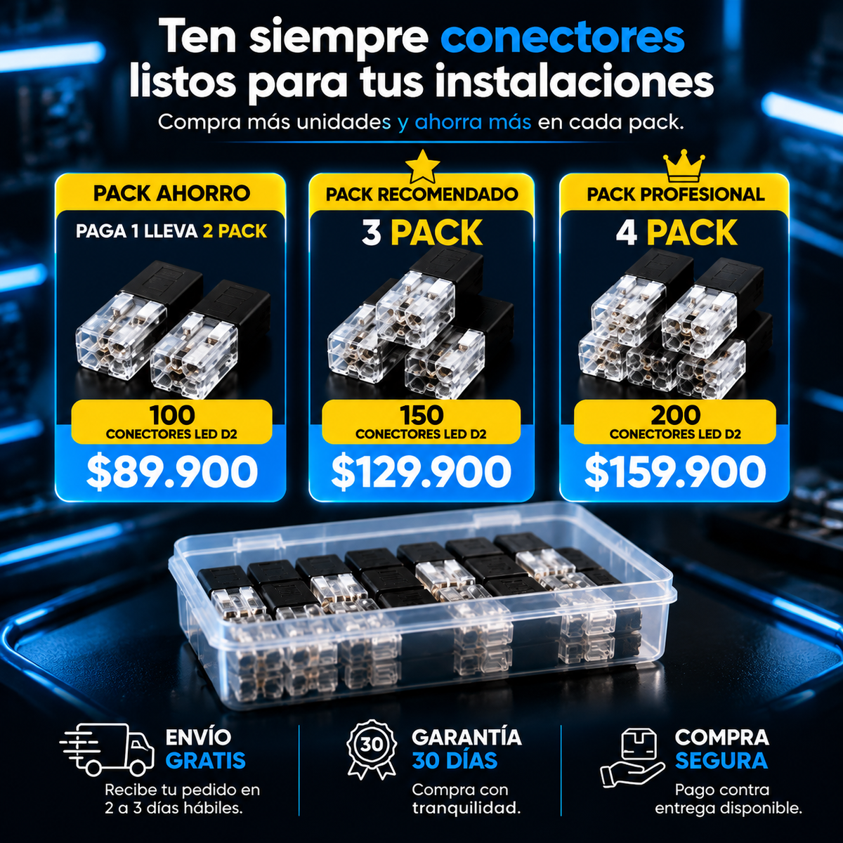 🔥 OFERTA 2X1 | PACK X50 CONECTORES LED D2 DE CONEXIÓN RÁPIDA Y SEGURA