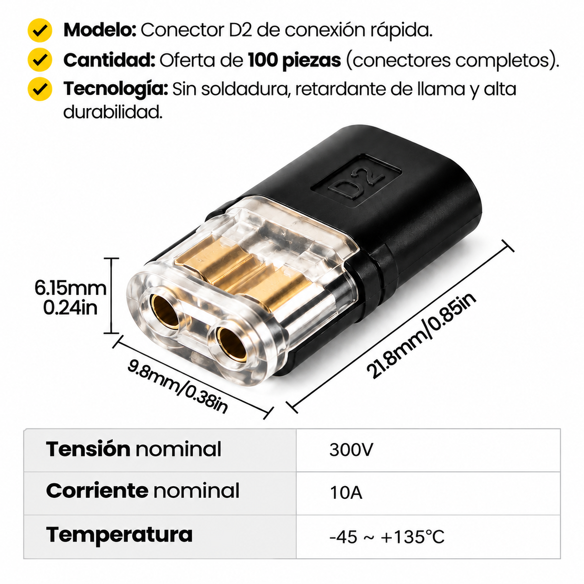 🔥 OFERTA 2X1 | PACK X50 CONECTORES LED D2 DE CONEXIÓN RÁPIDA Y SEGURA