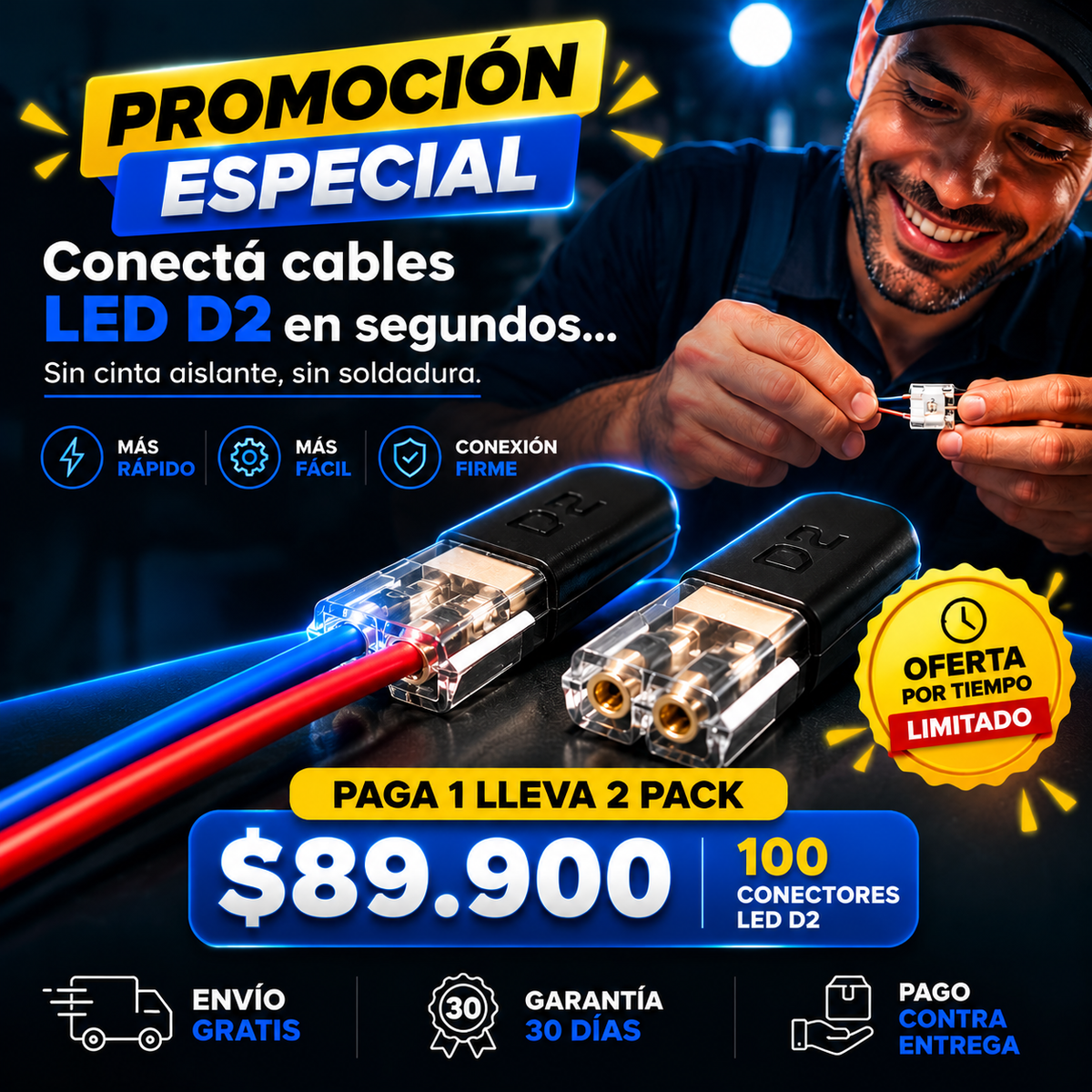 🔥 OFERTA 2X1 | PACK X50 CONECTORES LED D2 DE CONEXIÓN RÁPIDA Y SEGURA
